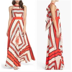 Eliza J Geometric Print With Scarf Halter Maxi Dress